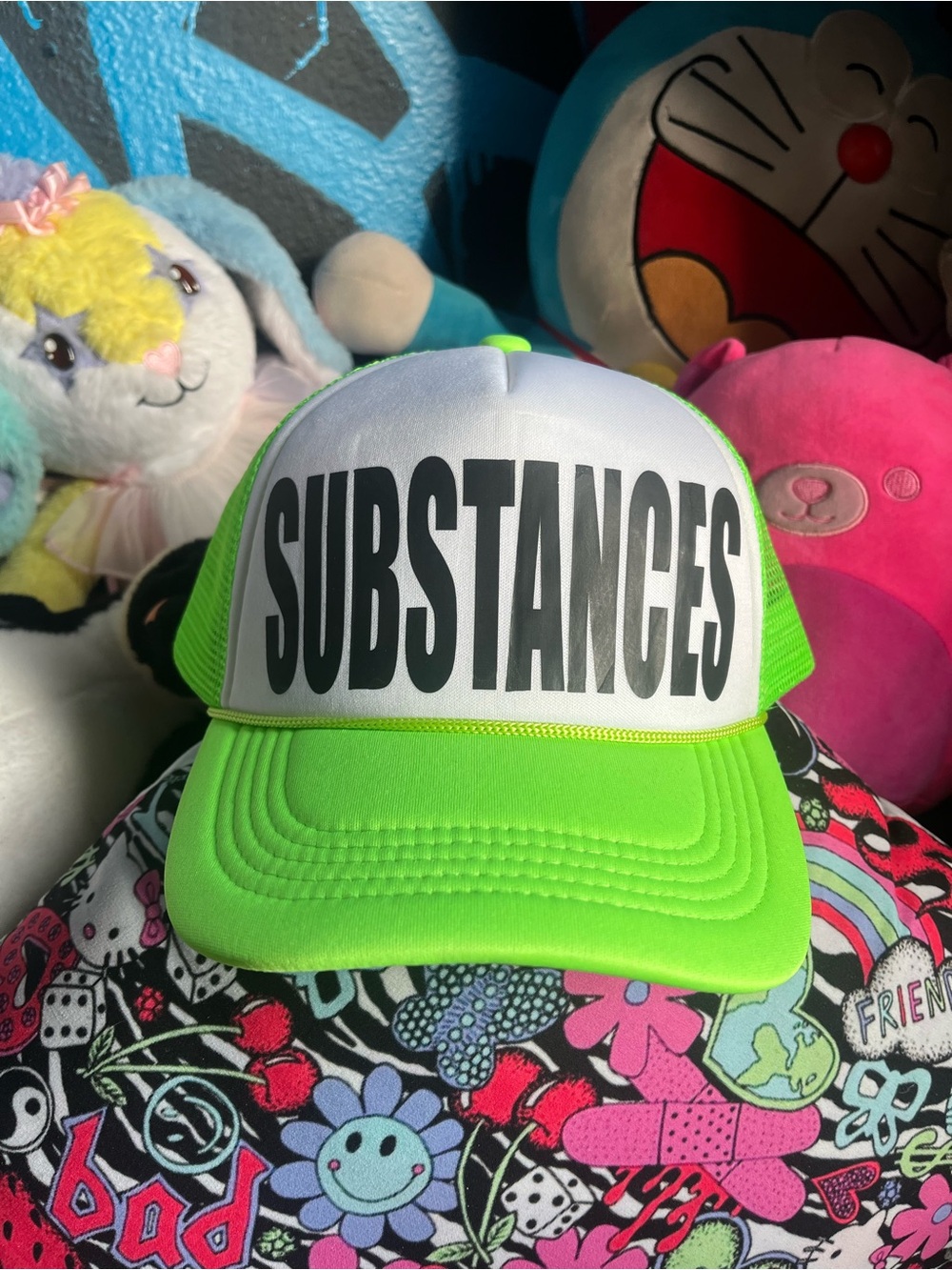 SUBSTANCES neon green trucker cap